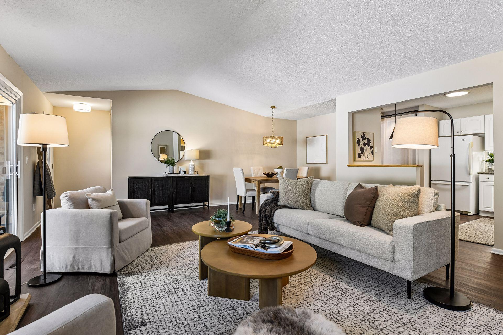 Entry and living room open to dining