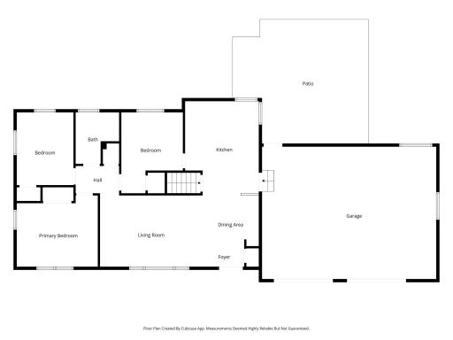 Upper level floor plan, garage and patio.