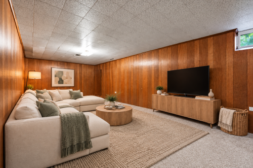 Virtually staged left-hand side of family room.