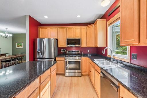 Kitchen window and stainless steel appliances