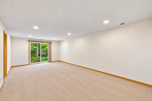 Lower level family room with brand new carpet. The sliding doors walk out to a patio and the back yard.