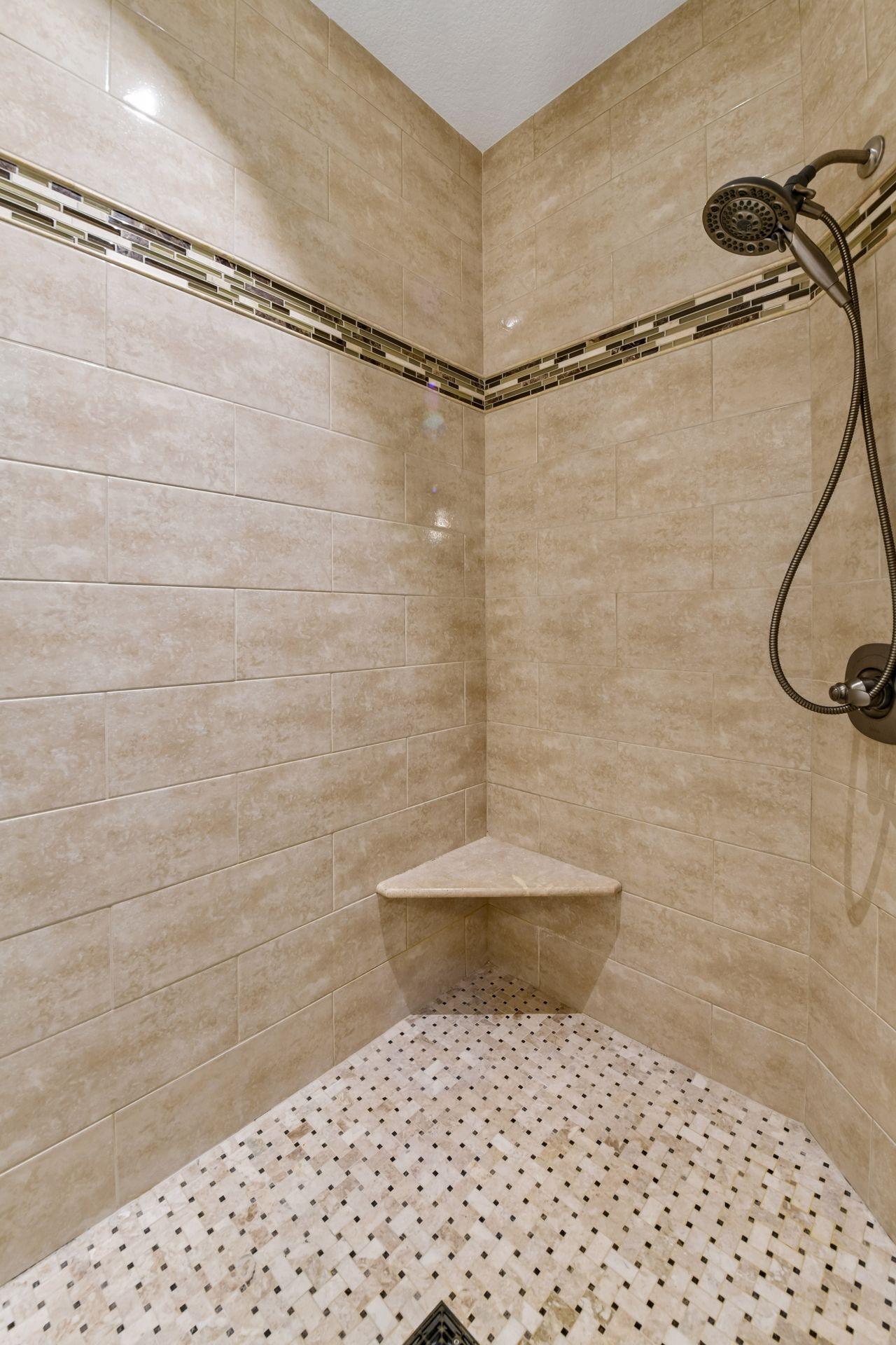 Huge walk-in tiled shower