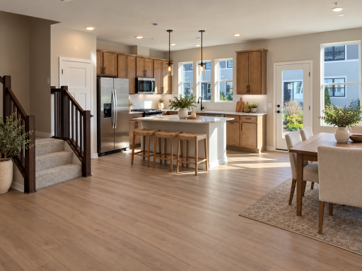 Kitchen and living space of the actual townhome - virtually staged!