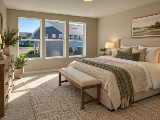 Primary bedroom with natural light! Virtually staged.