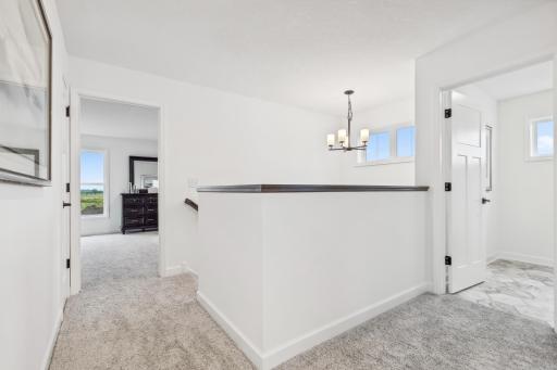 Thoughtfully designed upper-level landing offering a welcoming transition between bedrooms and providing valuable flexible space. *Photo of Actual Home