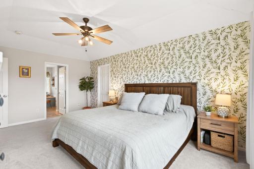 Primary Bedroom with Fun Accent Wallpaper