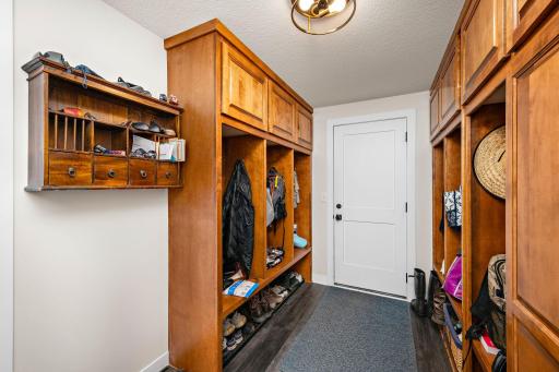 Mud room 6 lockers and storage off the garage