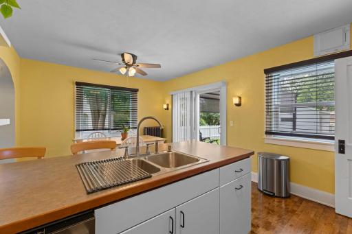 Peninsula for extra prep space and breakfast bar seating!