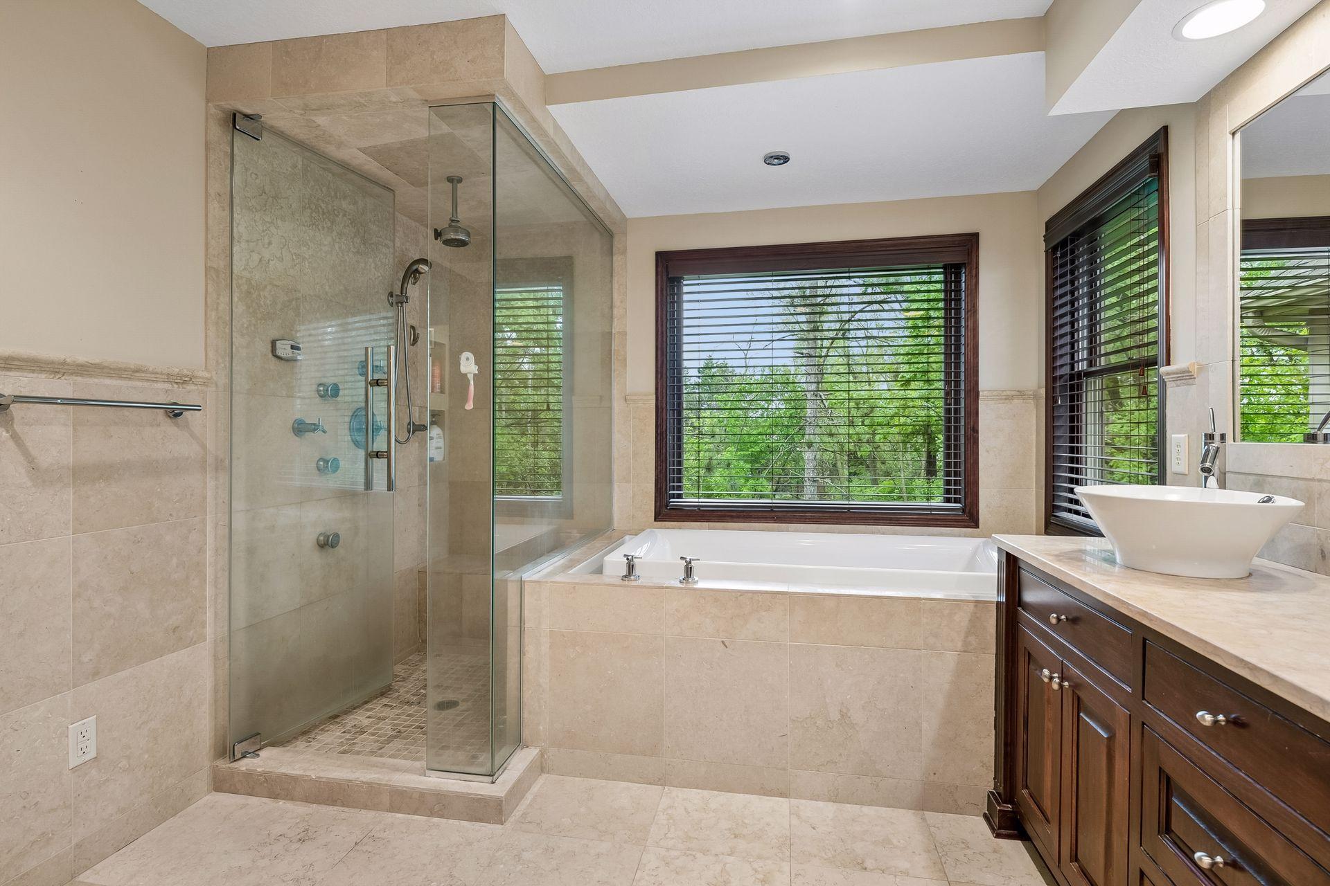 Walk-in shower and soaker tub