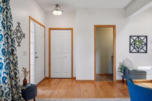 Front hall closet and half bath on the main level
