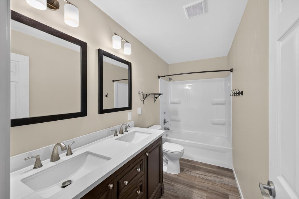 You will love this new bathroom with double sinks.
