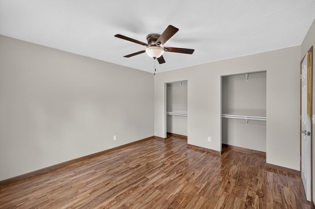 Master bedroom has his and hers closets.