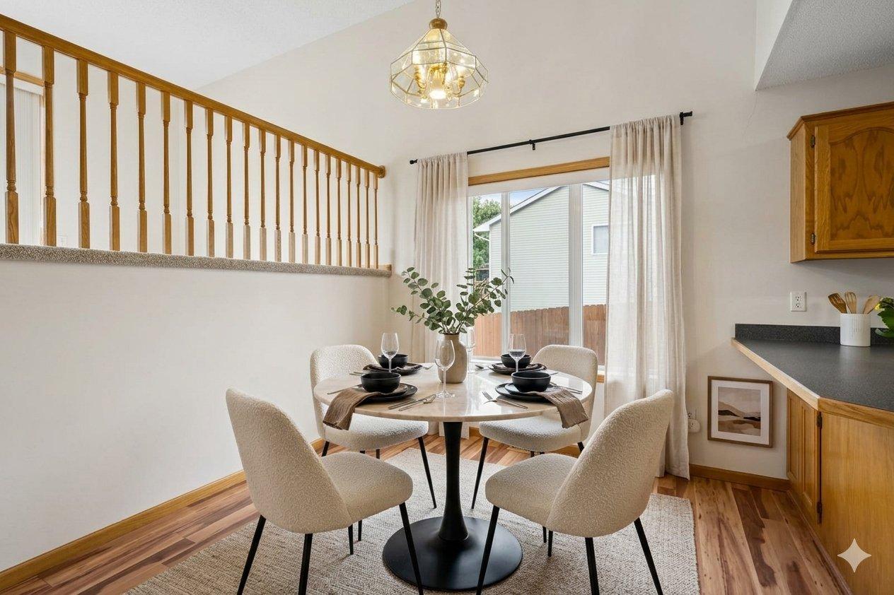 Virtually staged main level dining room.