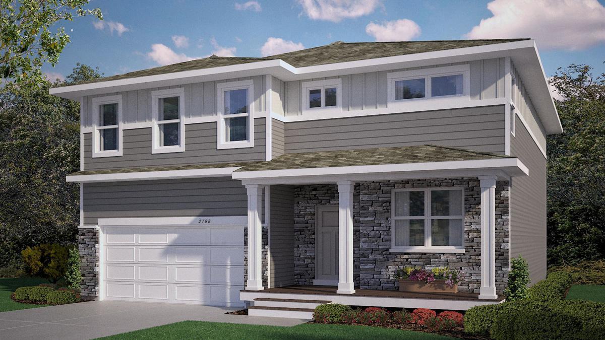 This Adams will look like the home above with a three car garage. The vinyl siding will be Marine Blue.