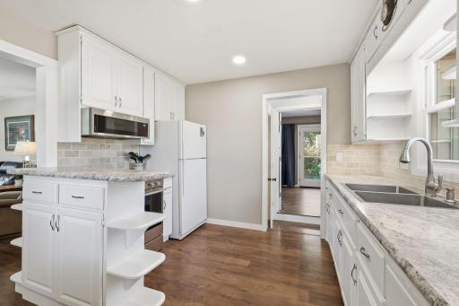 Plenty of countertop space and beautiful easy care vinyl flooring.