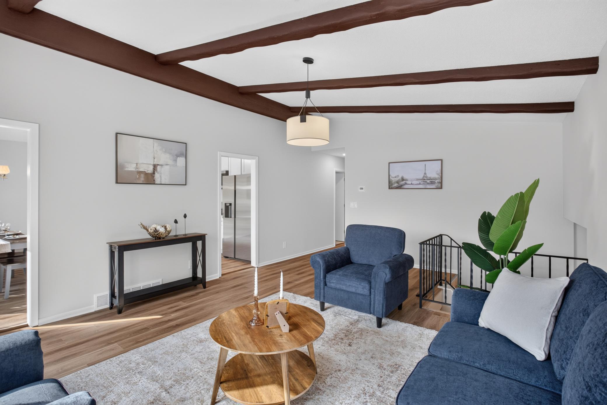 Living room to kitchen and bedrooms