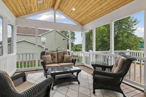 Bring your morning coffee, evening beverages, or weekend gatherings to the screened in porch and enjoy the outdoors, mosquito free! Electrical hookup ready to add a ceiling fan or more lights.