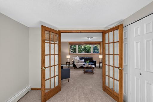 French doors for style, pull-down blinds for privacy. The best of both worlds.