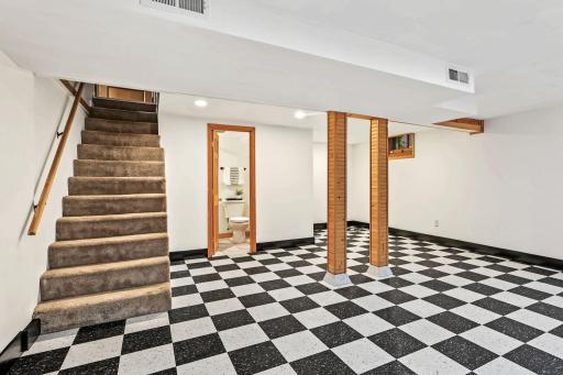 Finished lower level family room and bathroom with shower