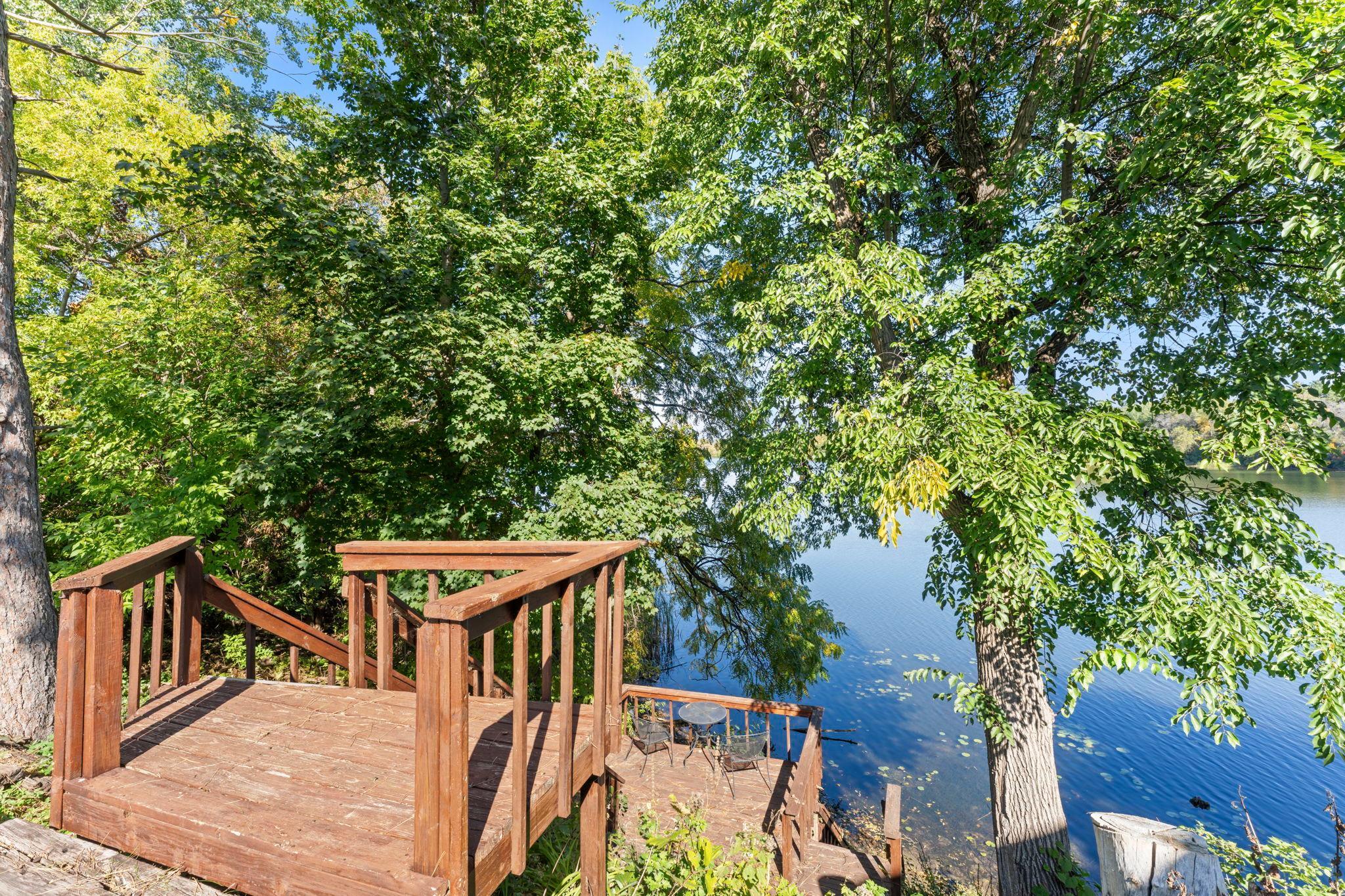 Top of the stairs that go down to the lake