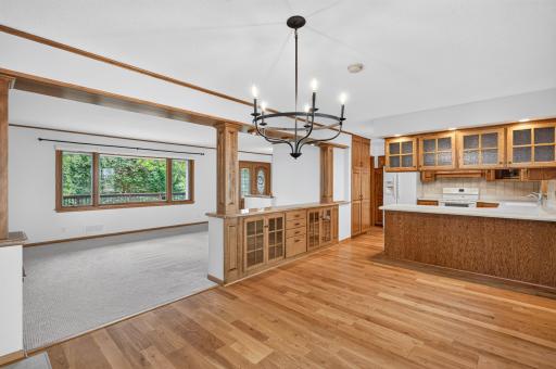 The built-in buffet brings a purposeful functionality and connects the living room into the dining area making it great for entertaining.