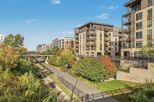 Midtown Greenway just steps away for walking or biking
