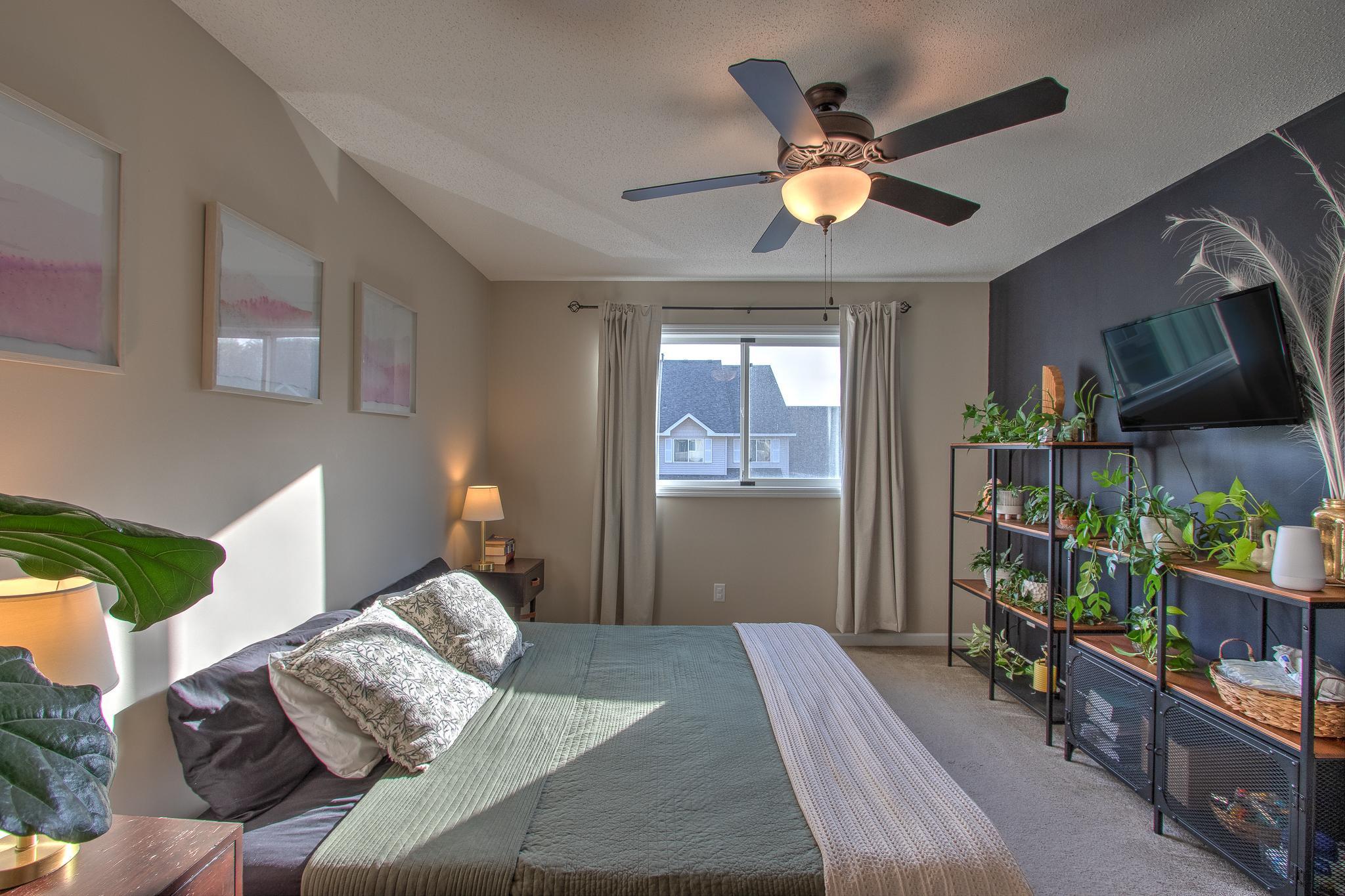 So much natural light in this primary bedroom