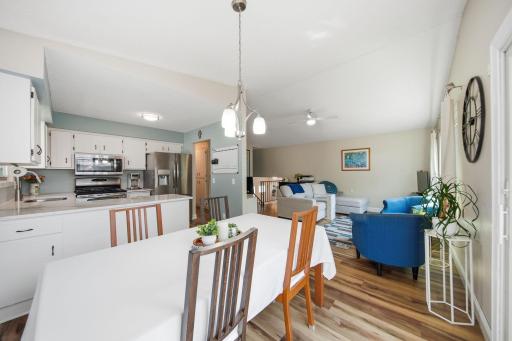 Kitchen flows effortlessly into the dining and living room.