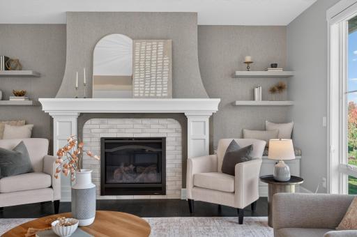 Gas Fireplace with Brick and Wood Surround