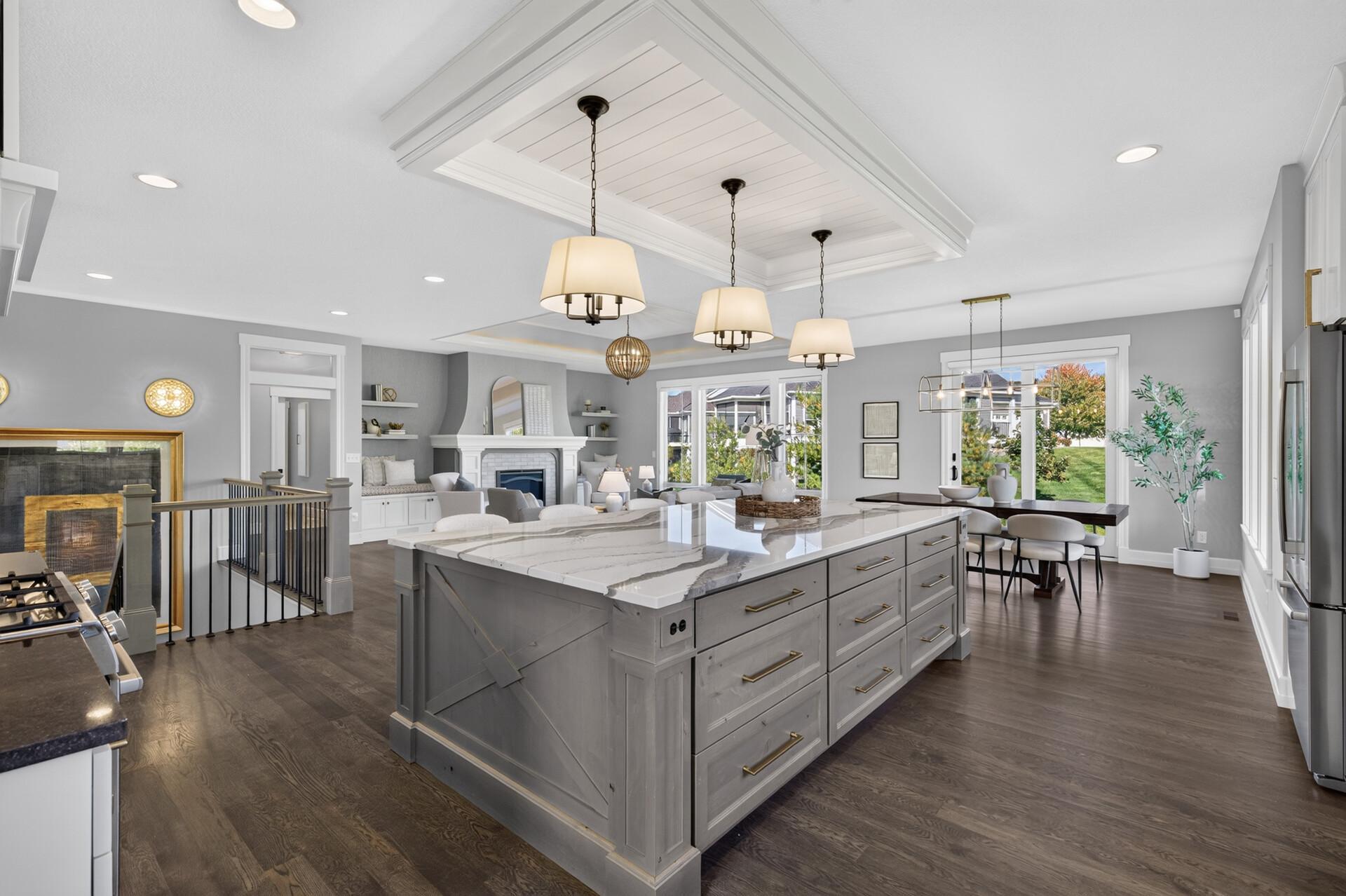 Open-Concept main level is perfect for entertaining and includes beautiful white oak hardwood floors
