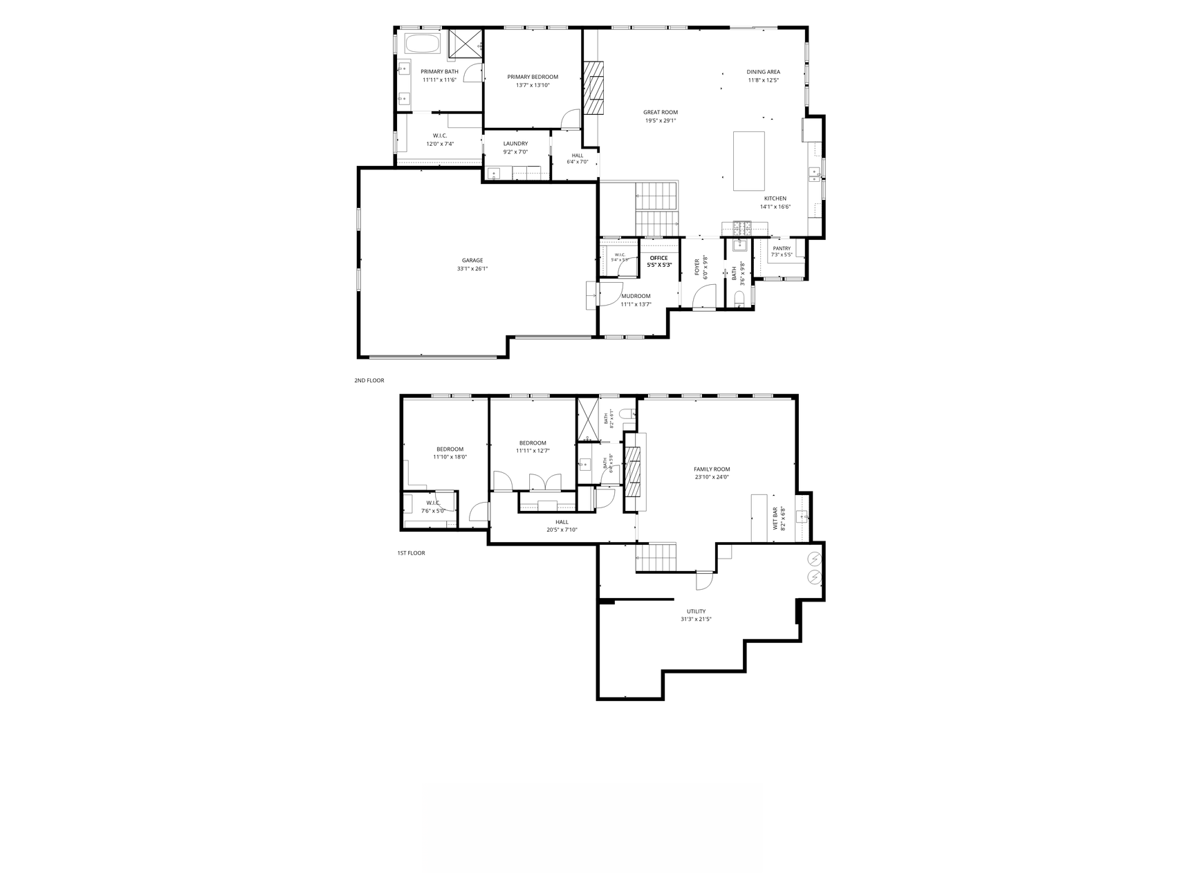 Floor Plans of Both Levels with Room Measurements