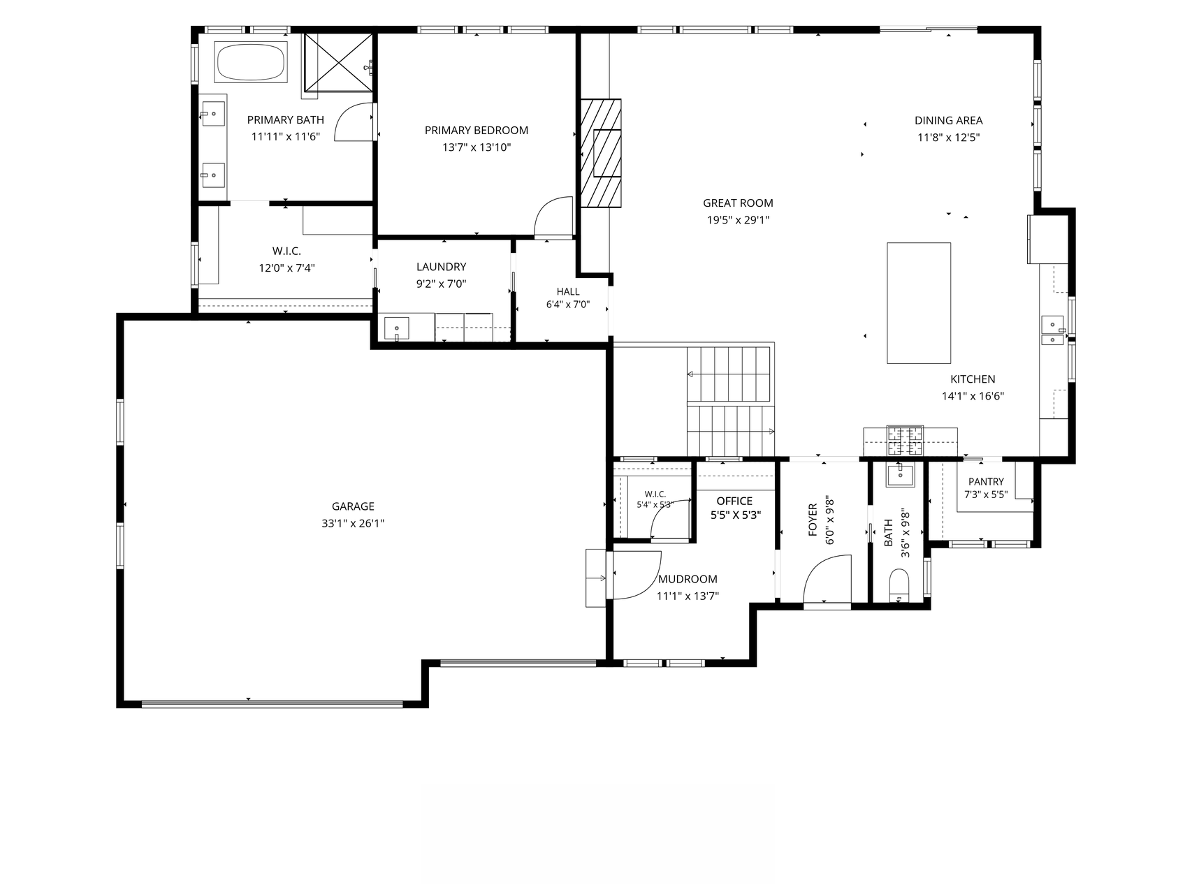 Main Level Floor Plan with Room Measurements
