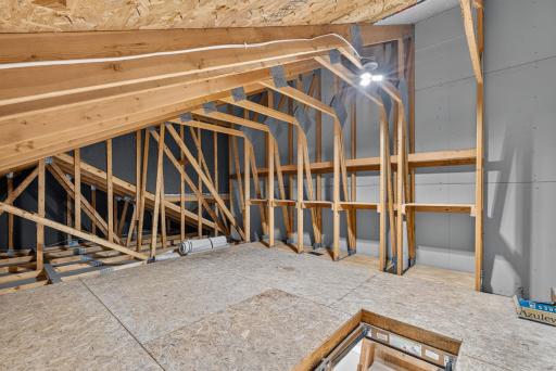 Upper Level storage w/built in shelving and floor.