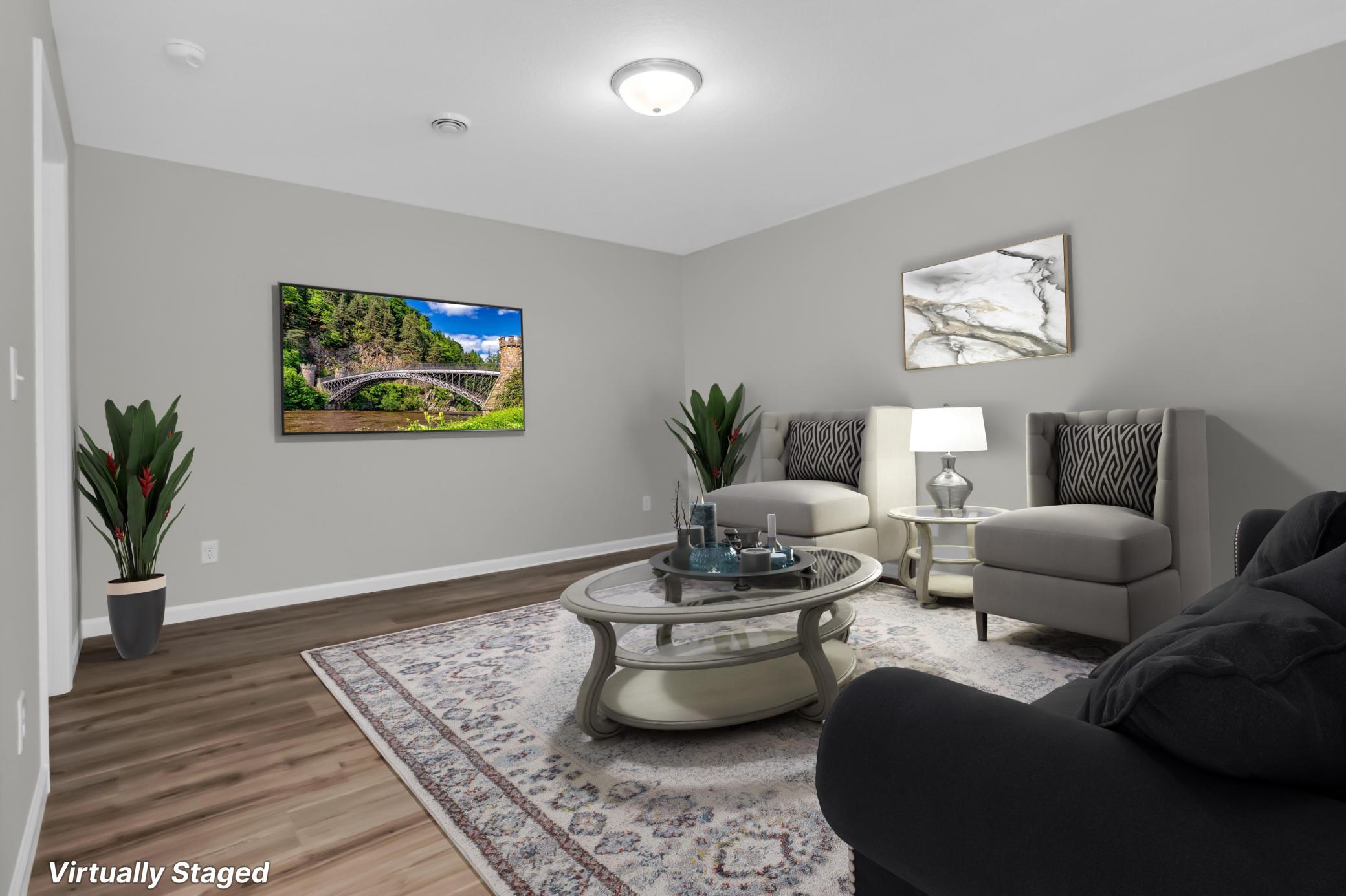 virtually staged lower level family room