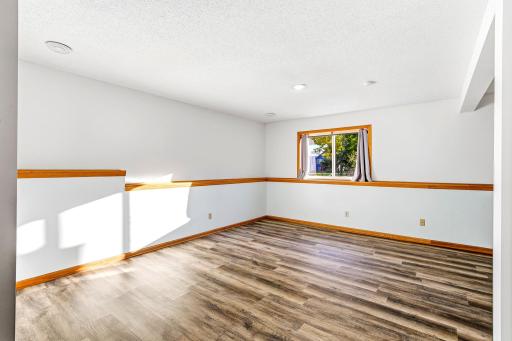Comfortable, spacious lower-level family room offering flexible living space ideal for relaxing, gathering, or everyday use.
