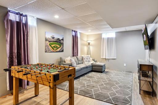 Versatile Lower-Level Rec Room & Living Room area