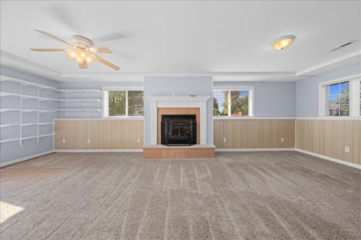 Plenty of space around the fireplace in the family room.