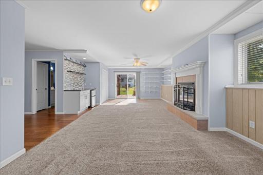 Family room area also features a counter area and mini fridge for entertaing.