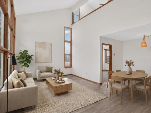 Main level: huge faulted ceilings with large windows (virtually staged)