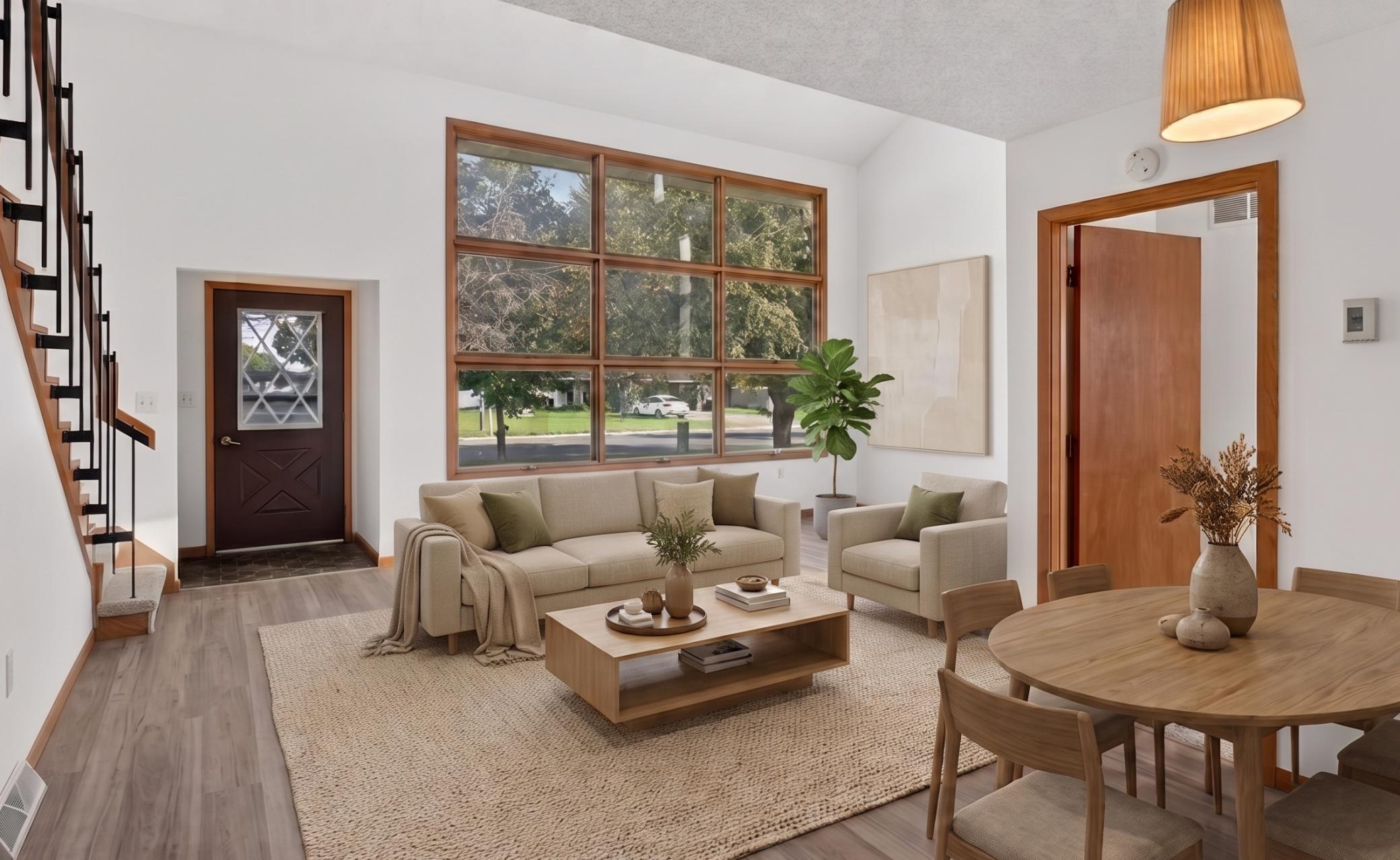 Main level: huge faulted ceilings with large windows (virtually staged)