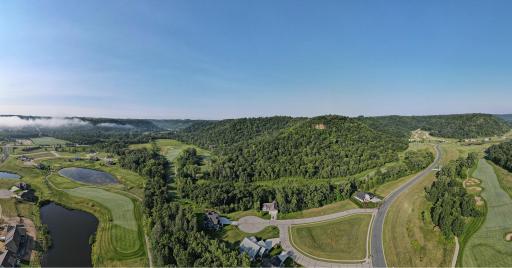 Aerial perspective of the championship course layout and surrounding bluffs. (Photo courtesy of The Jewel Golf Club)