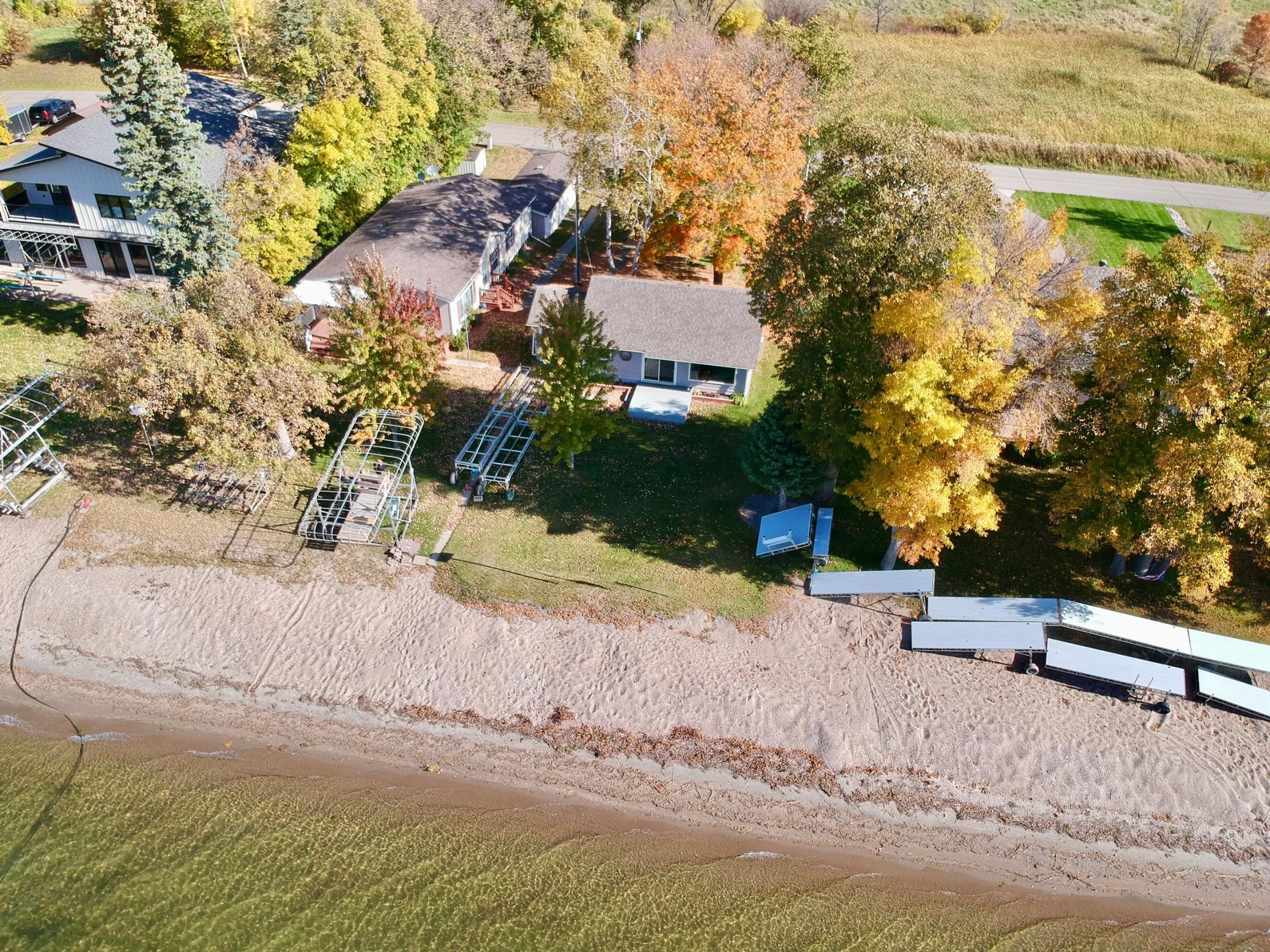 Aerial view with sand beach