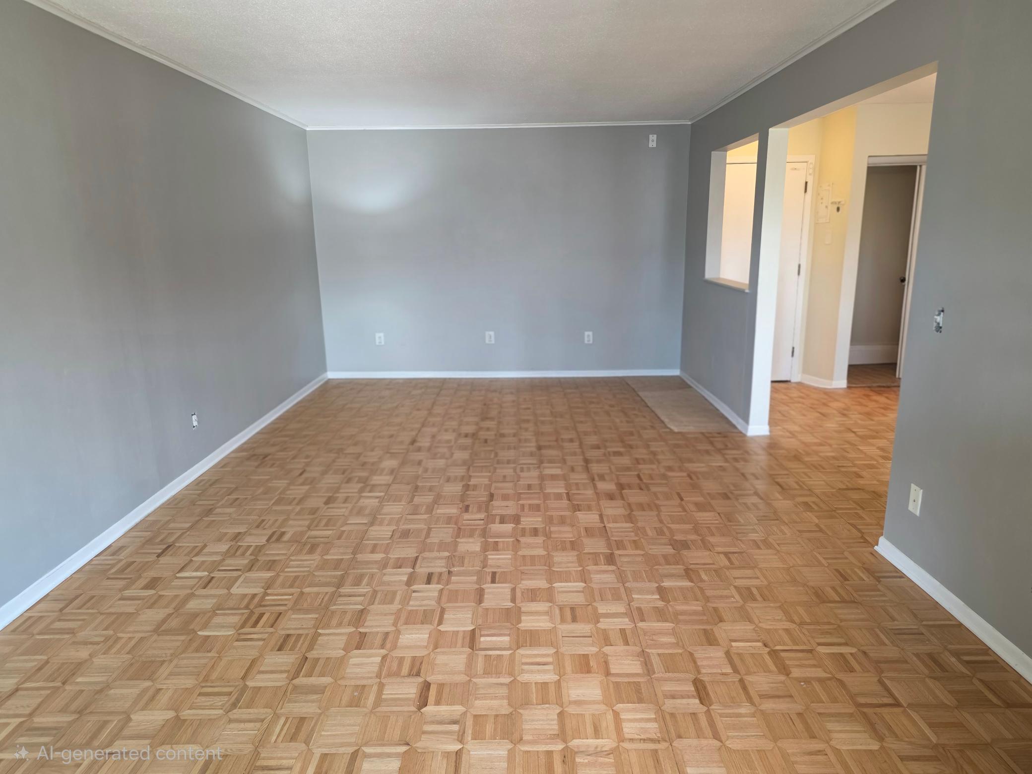 Living room and Formal Dining with original parkay flooring redone.