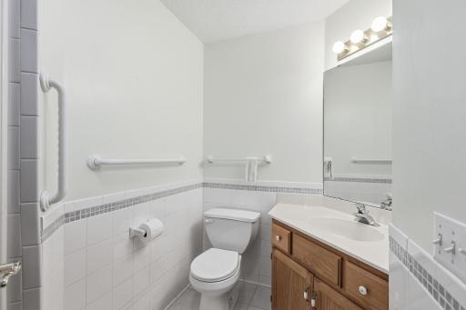 3/4 bath for 2nd bedroom and guests has 1/2 wall tile.