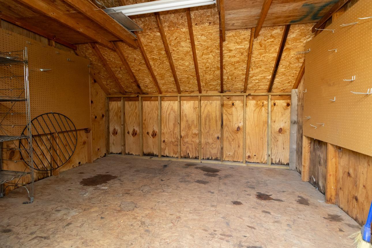 Inside storage shed.