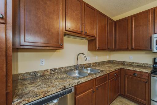 There is lots of cabinetry and countertop space.