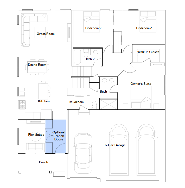 Courtland II main level floorplan.