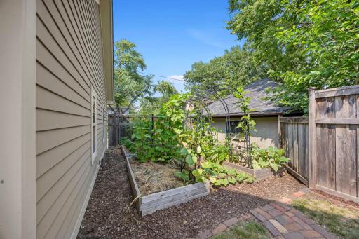 A look at the raised garden beds, perfect for gardening enthusiasts.