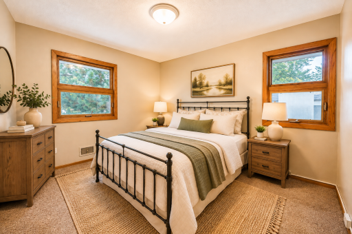 This is the second of three bedrooms on the upper level. All are really good size and work great for a guest bedroom. Virtually staged.