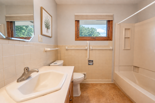 This is the bathroom on the upper level. It is one of two bathrooms in the home. The lower level has a three quarter bathroom.